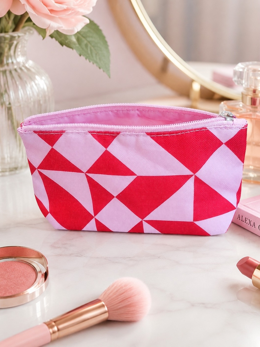 Clinique Pink & Red Geometric Cosmetic Pouch